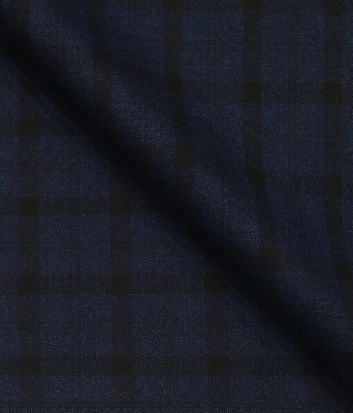 Sage & Simon Dark Blue & Black Checks Unstitched Terry Rayon Blazer Fabric