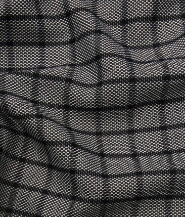 Sage & Simon Grey & Black Structured Cum Checks Unstitched Terry Rayon Suiting Fabric