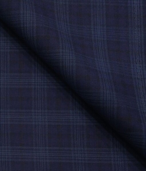 Sage & Simon Dark Blue Broad Self Checks Unstitched Terry Rayon Suiting Fabric