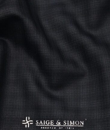 Sage & Simon Dark Grey Self Checks Unstitched Terry Rayon Suiting Fabric