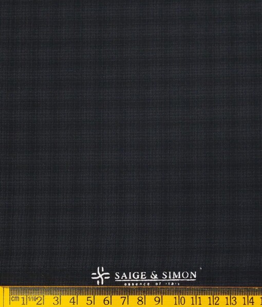 Sage & Simon Dark Grey Self Checks Unstitched Terry Rayon Suiting Fabric