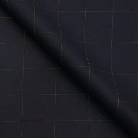 Don & Julio Dark Navy Blue & Brown Checks Unstitched Terry Rayon Suiting Fabric