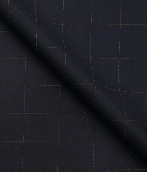 Don & Julio Dark Navy Blue & Brown Checks Unstitched Terry Rayon Suiting Fabric