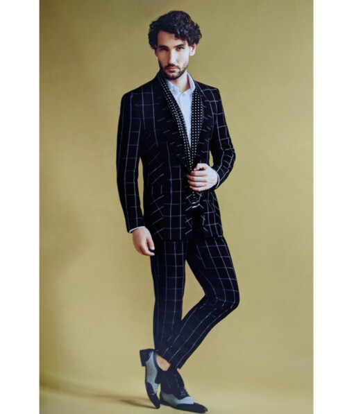 Saville & Young Black & White Broad Checks Super 110's 20% Merino Wool Suiting Fabric