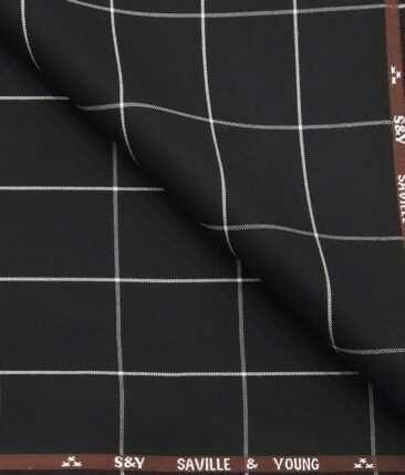 Saville & Young Black & White Broad Checks Super 110's 20% Merino Wool Suiting Fabric