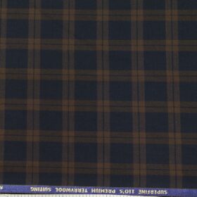 Saville & Young Dark Blue & Brown Broad Checks Super 110's 20% Merino Wool Suiting Fabric