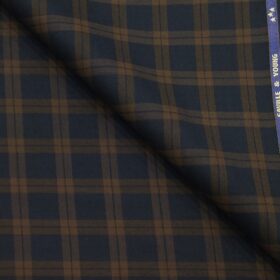 Saville & Young Dark Blue & Brown Broad Checks Super 110's 20% Merino Wool Suiting Fabric