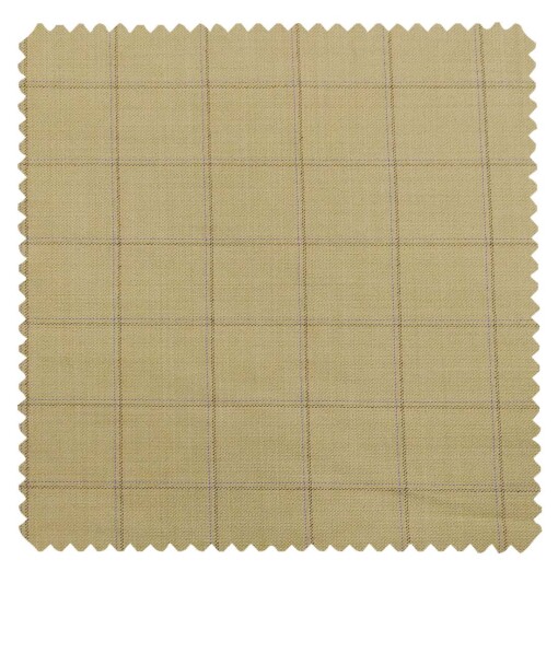 Grado by Grasim Beige Polyester Viscose Broad Checks Unstitched Suiting Fabric