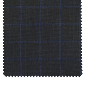 Grado by Grasim Dark Grey Polyester Viscose Blue Broad Checks Unstitched Suiting Fabric