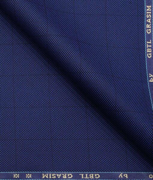 Grado by Grasim Dark Royal Blue Polyester Viscose Structured Cum Checks Unstitched Suiting Fabric