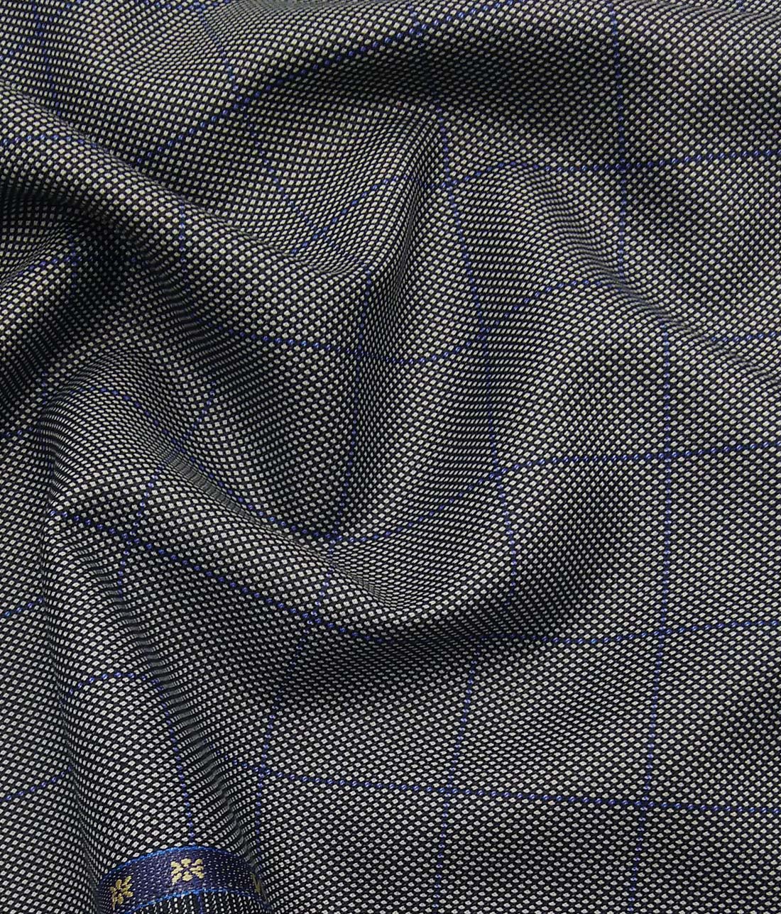 Grado by Grasim Grey Polyester Viscose Structured Cum Checks Unstitched Suiting Fabric