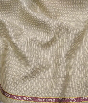 Grado by Grasim Oat Beige Polyester Viscose Structured Cum Checks Unstitched Suiting Fabric