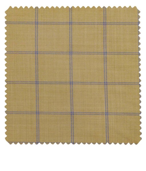 Grado by Grasim Sand Beige Polyester Viscose Blue Broad Checks Unstitched Suiting Fabric