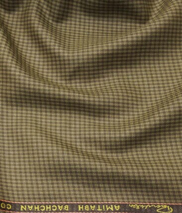 Grado by Grasim Khakhi Polyester Viscose Brown Micro Checks Unstitched Suiting Fabric