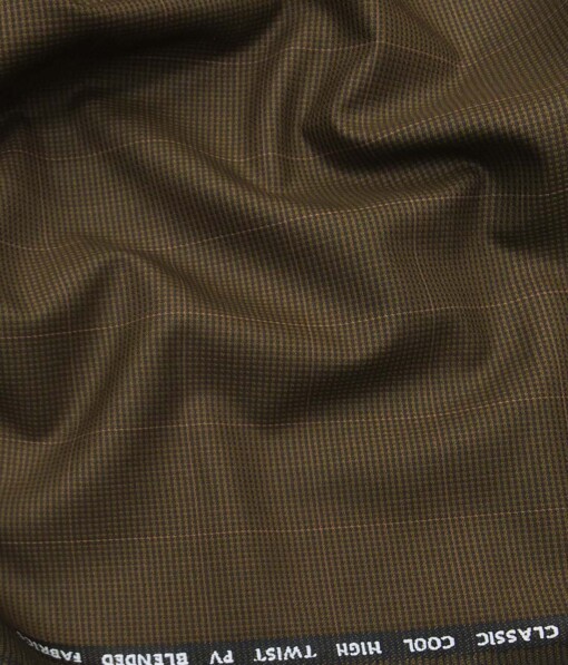 J.Hamsptead by Siyaram's Coffee Brown Polyester Viscose Structured Cum Checks Unstitched Suiting Fabric