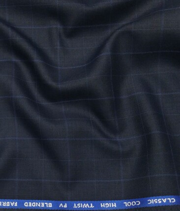 J.Hamsptead by Siyaram's Dark Aegan Blue Polyester Viscose Checks Unstitched Suiting Fabric