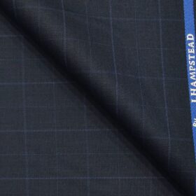 J.Hamsptead by Siyaram's Dark Aegan Blue Polyester Viscose Checks Unstitched Suiting Fabric