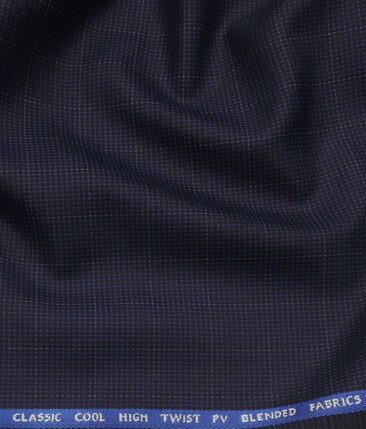 J.Hamsptead by Siyaram's Dark Berry Blue Polyester Viscose Structured cum Checks Unstitched Suiting Fabric