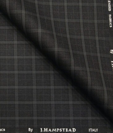 J.Hamsptead by Siyaram's Dark Grey Polyester Viscose Broad Self Checks Unstitched Suiting Fabric