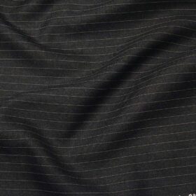 J.Hamsptead by Siyaram's Dark Grey Polyester Viscose White Stripes Unstitched Suiting Fabric