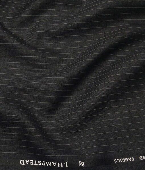 J.Hamsptead by Siyaram's Dark Grey Polyester Viscose White Stripes Unstitched Suiting Fabric