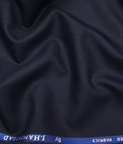 J.Hamsptead by Siyaram's Dark Royal Blue Polyester Viscose Self Broad Checks Unstitched Suiting Fabric
