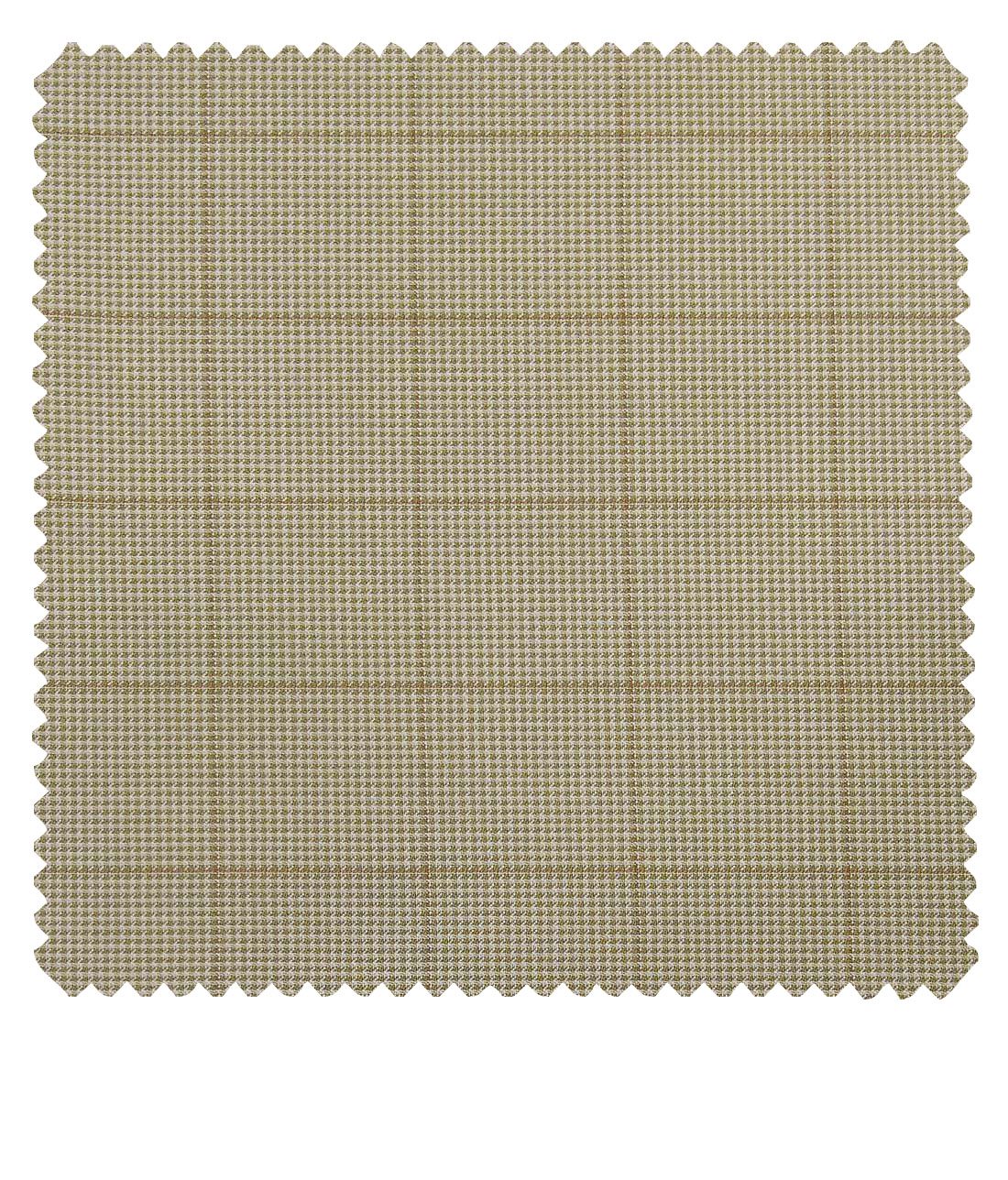 J.Hamsptead by Siyaram's Light Beige Polyester Viscose Structured Cum Brown Checks Unstitched Suiting Fabric