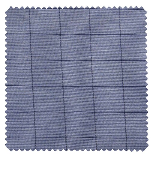 J.Hamsptead by Siyaram's Light Blue Polyester Viscose Navy Blue Checks Unstitched Suiting Fabric