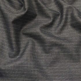 J.Hamsptead by Siyaram's Light Grey Polyester Viscose White Striped Unstitched Suiting Fabric