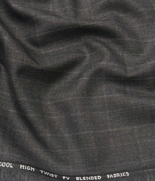J.Hamsptead by Siyaram's Medium Grey Polyester Viscose Self Checks Unstitched Suiting Fabric