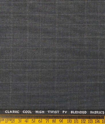 J.Hamsptead by Siyaram's Medium Grey Polyester Viscose Self Checks Unstitched Suiting Fabric