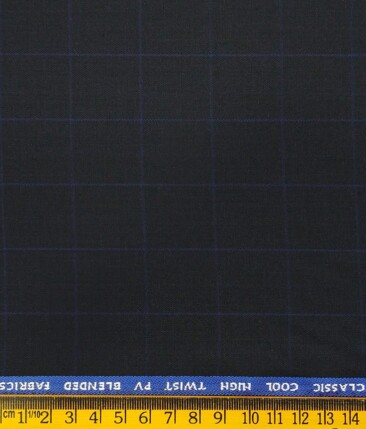 J.Hamsptead by Siyaram's Navy Blue Polyester Viscose Royal Blue Checks Unstitched Suiting Fabric