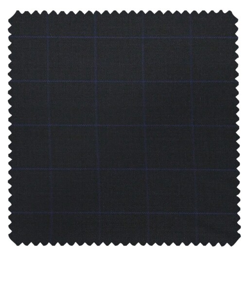 J.Hamsptead by Siyaram's Navy Blue Polyester Viscose Royal Blue Checks Unstitched Suiting Fabric