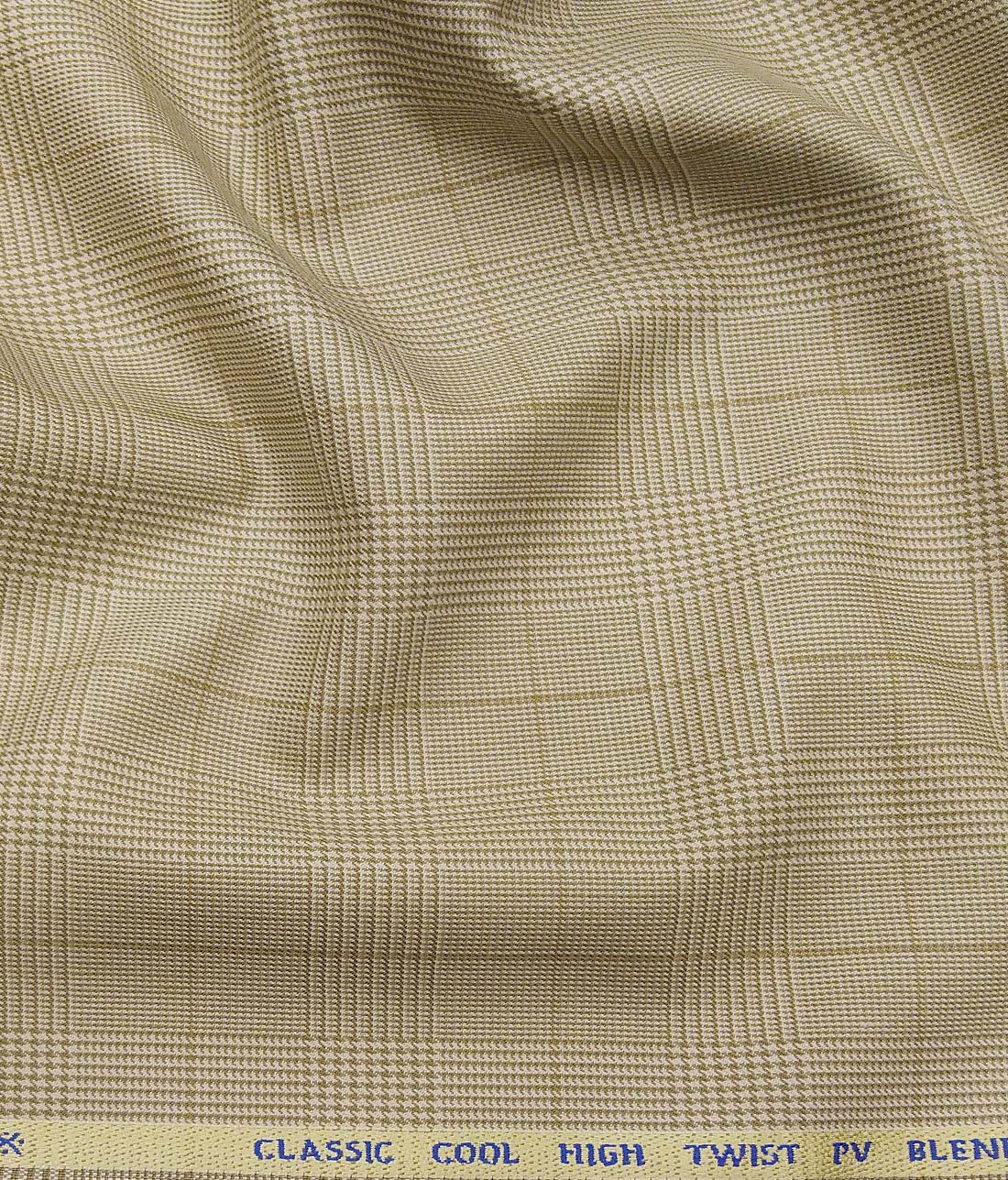 J.Hamsptead by Siyaram's Oat Beige Polyester Viscose Self Broad Checks Unstitched Suiting Fabric