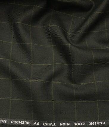 J.Hamsptead by Siyaram's Dark Seaweed Green Polyester Viscose Green Checks Unstitched Suiting Fabric