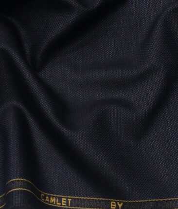 J.Hamsptead by Siyaram's Dark Blue Terry Rayon Jute Weave Structured Unstitched Suiting Fabric