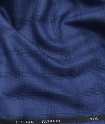 Marconi by Siyaram's Light BlueTerry Rayon Blue Broad Checks Unstitched Suiting Fabric