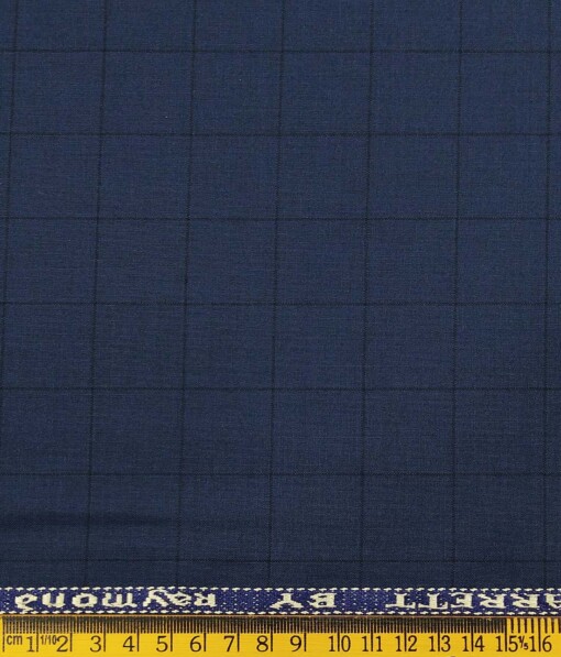 Raymond Dark Aegean Blue Polyester Viscose Black Checks Unstitched Suiting Fabric