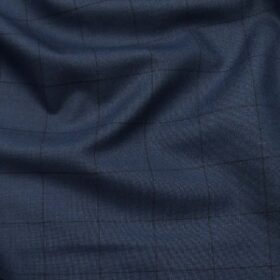Raymond Dark Aegean Blue Polyester Viscose Black Checks Unstitched Suiting Fabric
