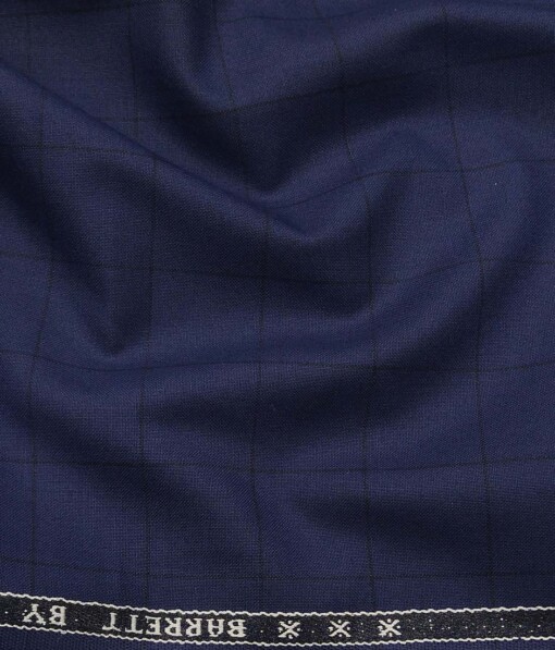 Raymond Dark Denim Blue Polyester Viscose Black Checks Unstitched Suiting Fabric