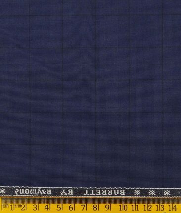 Raymond Dark Denim Blue Polyester Viscose Black Checks Unstitched Suiting Fabric