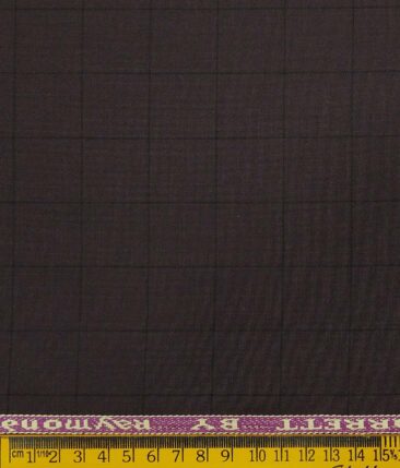 Raymond Dark Purple Polyester Viscose Black Checks Unstitched Suiting Fabric