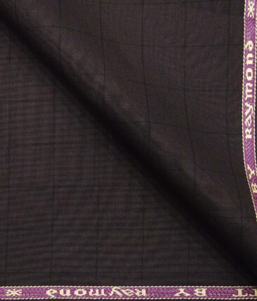 Raymond Dark Purple Polyester Viscose Black Checks Unstitched Suiting Fabric