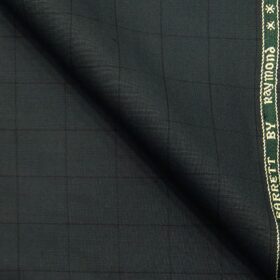 Raymond Pine Green Polyester Viscose Black Checks Unstitched Suiting Fabric