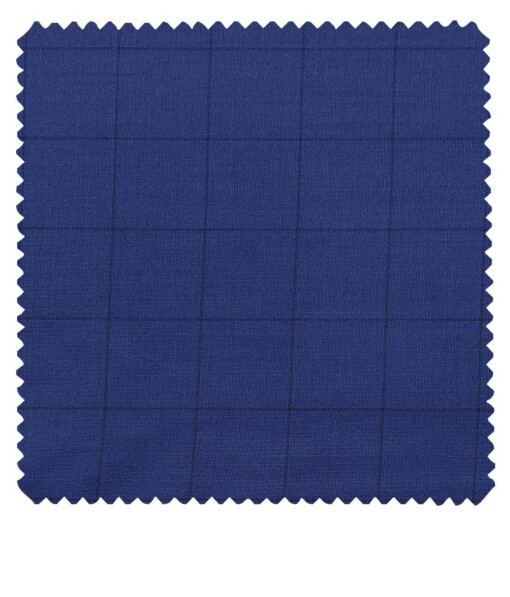 Raymond Bright Royal Blue Polyester Viscose Black Checks Unstitched Suiting Fabric