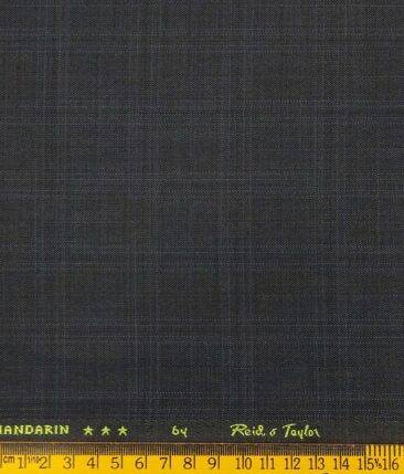 Reid & Taylor Dark Grey Polyester Viscose Self Checks Unstitched Suiting Fabric