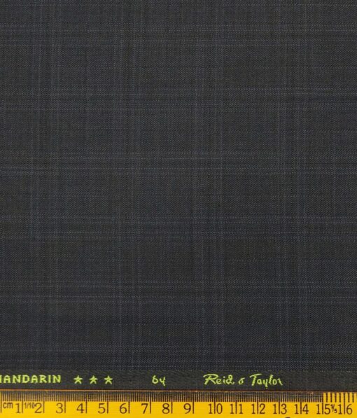 Reid & Taylor Dark Grey Polyester Viscose Self Checks Unstitched Suiting Fabric