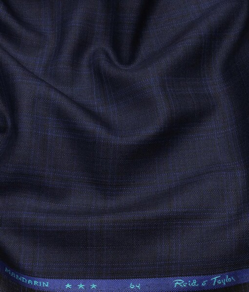Reid & Taylor Dark Royal Blue Polyester Viscose Self Checks Unstitched Suiting Fabric