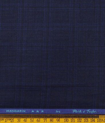 Reid & Taylor Dark Royal Blue Polyester Viscose Self Checks Unstitched Suiting Fabric