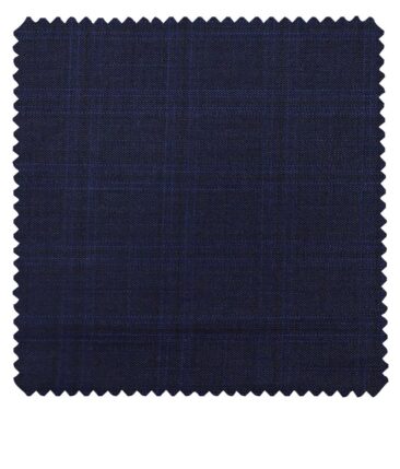 Reid & Taylor Dark Royal Blue Polyester Viscose Self Checks Unstitched Suiting Fabric